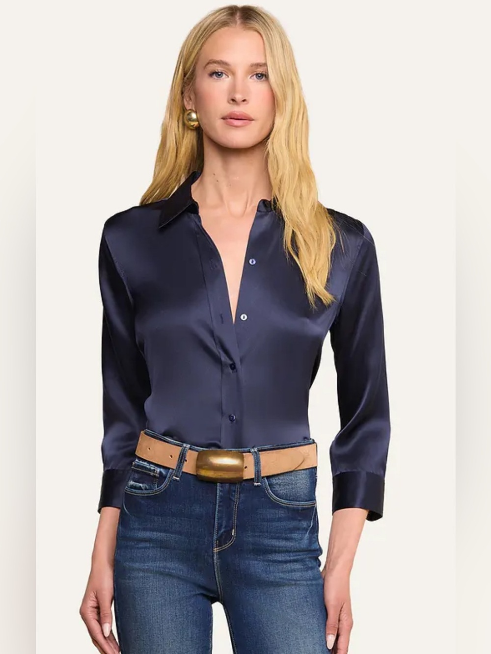 L’Agence Dani classic silk blouse midnight NWT